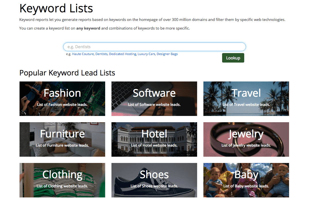 Builtwith keyword list