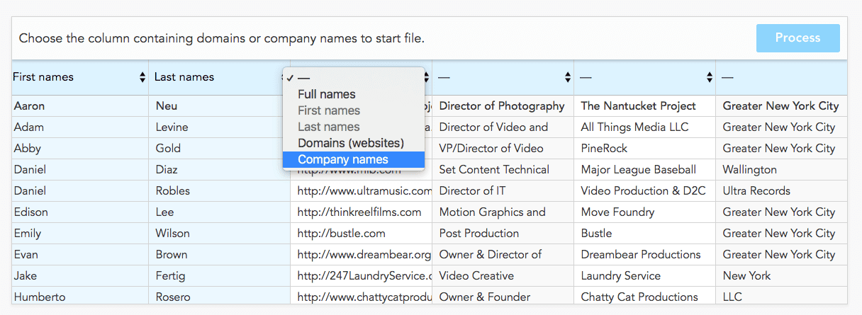 Mapping the "company names" column