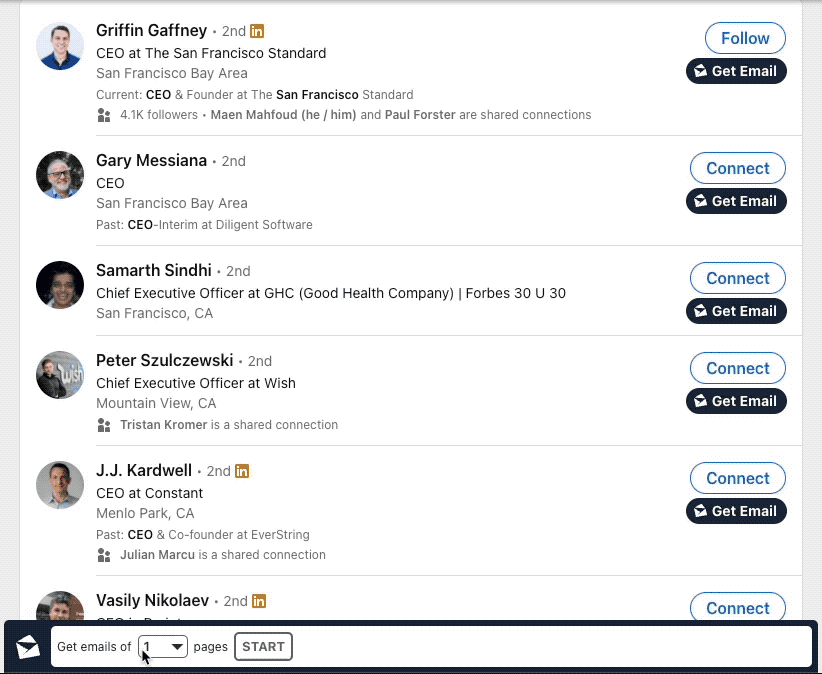 Linkedin search extraction process