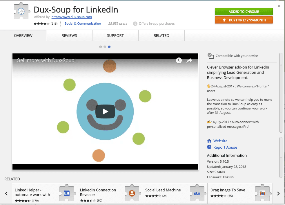 Dux-Soup for Linkedin extension screen