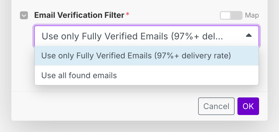 Make.com: use only fully verified emails (97%+ delivery rate)