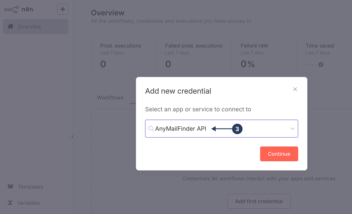 Search for Anymail Finder API credential