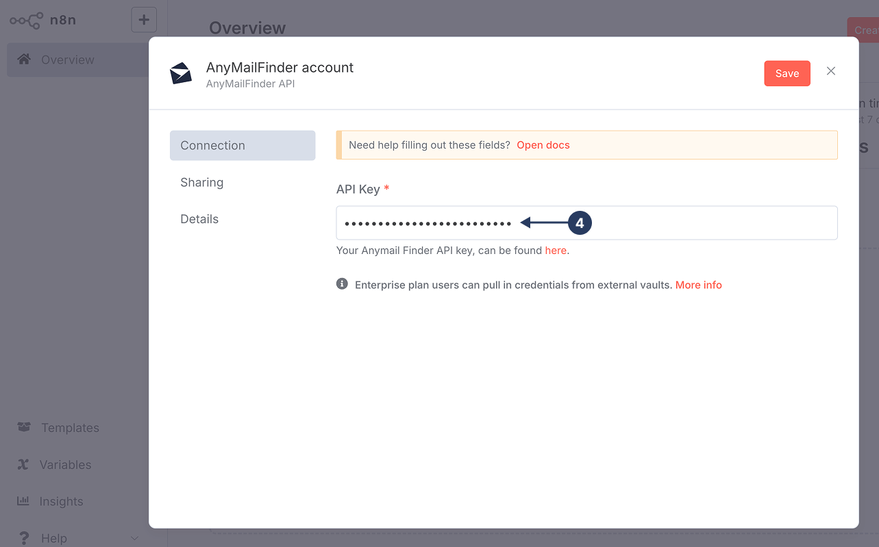 Anymail Finder API credential saved