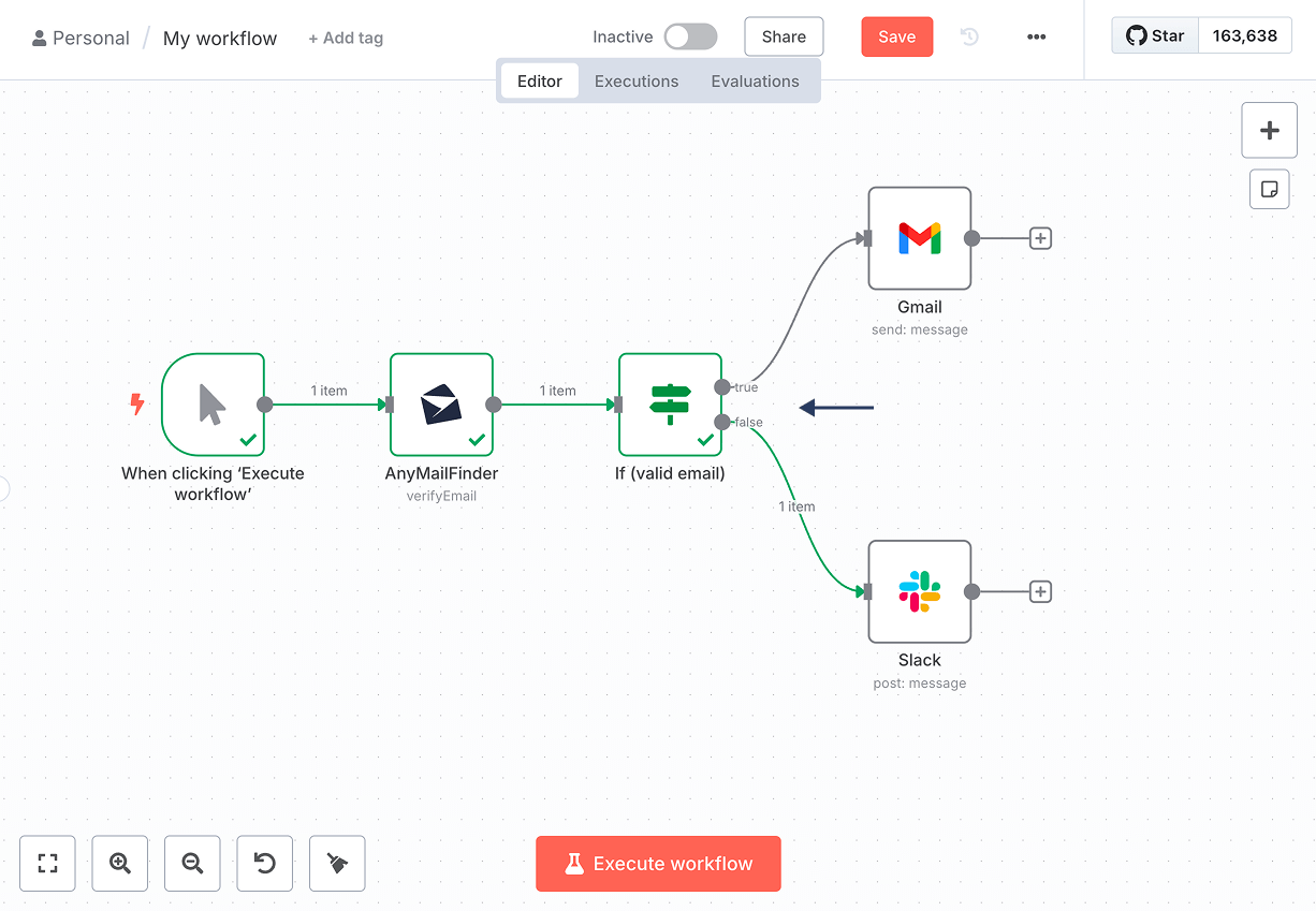 n8n IF node configured to filter by email_status