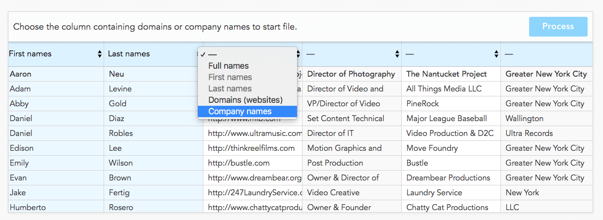 Mapping the "company names" column