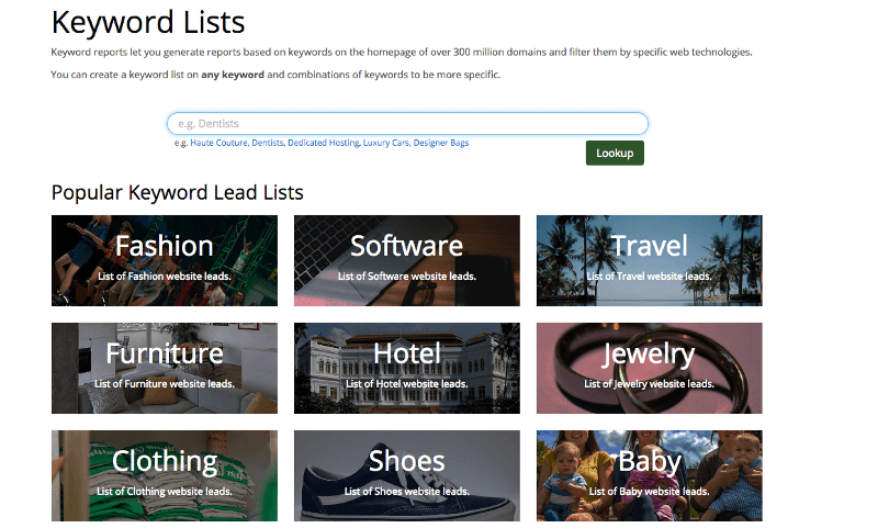 Builtwith popular keyword lead lists