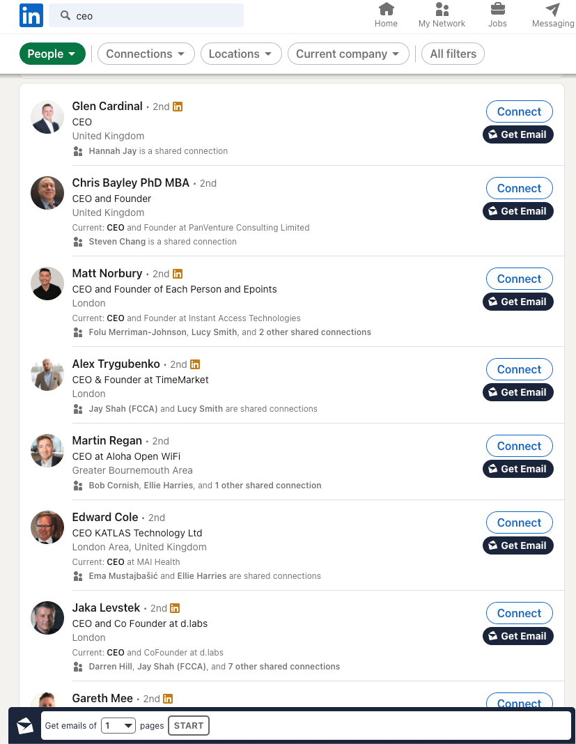 Linkedin search for "ceo"